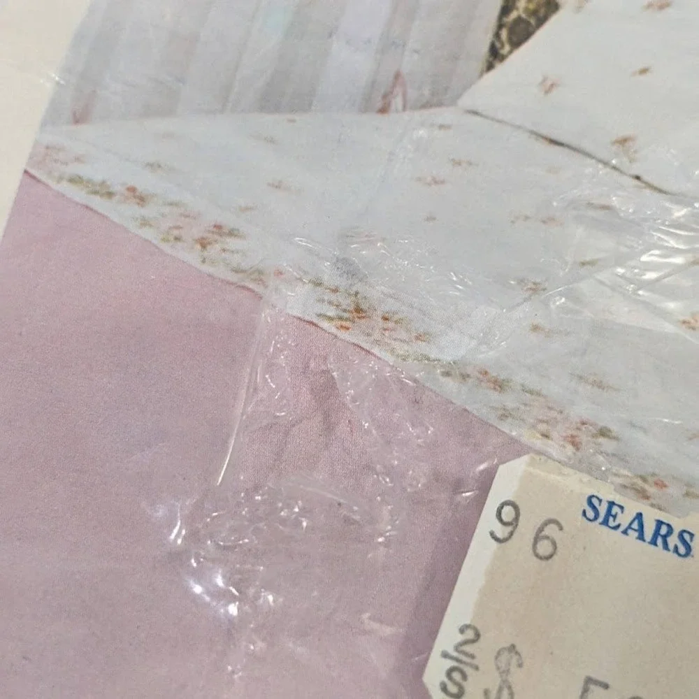 Vtg Sears Best French Bouquet Full Flat Sheet Floral Pink Scalloped Percale New